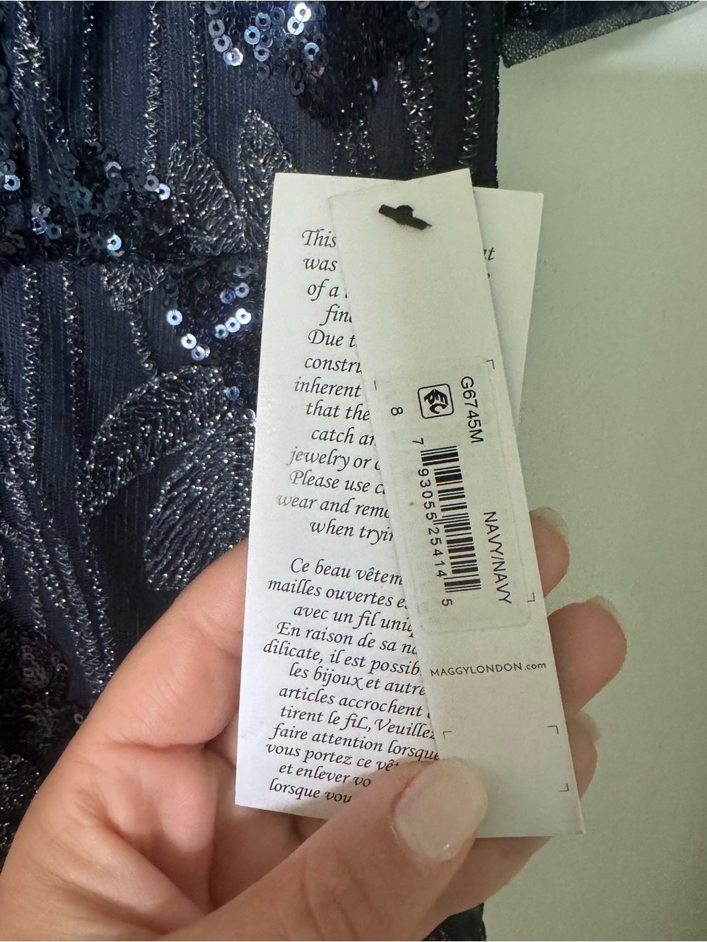 Maggy London Navy Blue Sequin Lace Maxi Dress - Picture 4 of 4